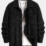Geometric Jacquard Teddy Fleece Button Up Shirt