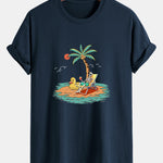 Regular Fit Skeleton On Vacation Print Cotton T-Shirt
