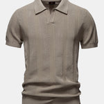 Stripe Hollow Knit V Neck Polo Shirt
