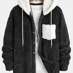 Contrast Teddy Hooded Shirt
