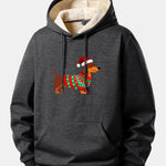 Christmas Dachshund Print Teddy Fleece Lined Drawstring Hoodie