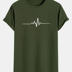 Heartbeat Flatline Print Cotton Arc Hem T-Shirt