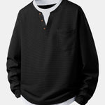 2 In 1 Button V-Neck Waffle T-Shirt With Pocket