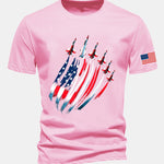 Regular Fit Fighter Jets USA Flag Print Cotton T-Shirt