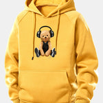 Headphone Bear Print Drawstring Hoodie