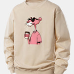 Pink Panther Drinking Coffee Print Relax Fit Sweatshirt