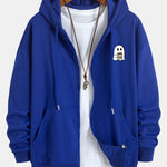 Ghost Drinking Coffee Print Relax Fit Zip Hoodie