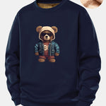 Bear In Leather Jacket Print Teddy Fleece Lined Sweatshirt