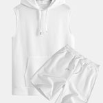 Striped Jacquard Sleeveless Hooded T-Shirt & Shorts