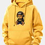 Hip Hop Bear Print Drawstring Hoodie