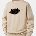 Zipper Black Cat Print Relax Fit Sweatshirt