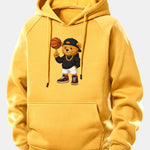 Basketball Bear Print Drawstring Hoodie