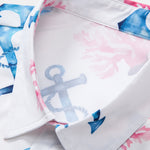 Coral Anchor Print Button Up Shirt