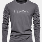 Long Sleeve Heartbeat Print Cotton T-Shirt