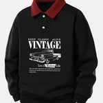 Relax Fit Vintage Car Print Contrast Polo Sweatshirt