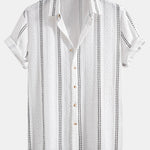 Geometric Striped Jacquard Button Up Shirt & Crinkled Textured Drawstring Shorts