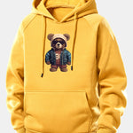 Bear In Leather Jacket Print Drawstring Hoodie