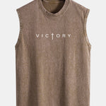 Victory Slogan Print Washed Distressed Tank Top