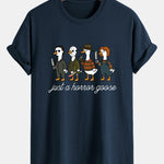 Regular Fit Halloween Horror Goose Print Cotton T-Shirt