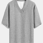 Relax Fit Geometric Jacquard V Neck Three Quarter Sleeve T-Shirt & Shorts