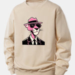Pink Gentleman Panther Print Relax Fit Sweatshirt