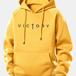 Victory Slogan Print Drawstring Hoodie