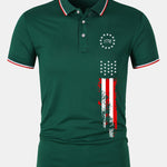 1776 American Flag Print Mesh Polo Shirt