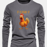 Long Sleeve Rooster Print Cotton T-Shirt