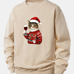 Christmas Cat Print Relax Fit Sweatshirt