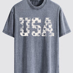 USA Print Washed Distressed Drop Shoulder T-Shirt