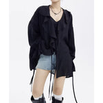 Large Ruffled V-neck And Tie-up Loose Shirt
