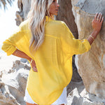 Zeagoo Solid Color V Neck Long Sleeve Button Down Blouse with Pockets
