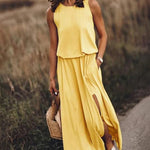 Zeagoo Women's Crewneck Sleeveless Split Maxi Dress Casual Loose Sundress Long Flowy Beach Dress with Pockets