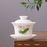 Buddha Stones White Porcelain Mountain Landscape Countryside Ceramic Gaiwan Teacup Kung Fu Tea Cup And Saucer With Lid