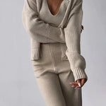 Zeagoo Women's Chic V-neck Knitted Three-piece Set Sleeveless Crop Vest and Sweater Cardigan & Solid Wide Leg Pants