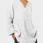 Zeagoo Plus Size Cotton and Linen Casual Loose V-neck Long-sleeved Shirt Top