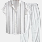 Geometric Striped Jacquard Button Up Shirt & Crinkle Textured Straight Leg Pants