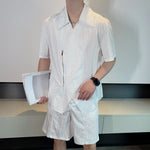 Summer Topstitched Zip Shirt Shorts Set