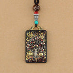Buddha Stones Tibet God Of Wealth Money Tree Golden Phoenix Thangka Ebony Peace Necklace Pendant