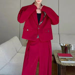 Irregular Button-decorated Suit Jacket Wide-leg Trousers Two-piece Suit
