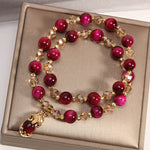 Buddha Stones Tiger Eye Pixiu Fox Money Bag Protection Self Confidence Double Wrap Bracelet