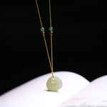 Buddha Stones Natural Hetian Jade Small Bag Pattern Prosperity String Necklace Pendant