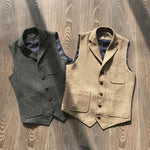 Vintage Multi-Pocket Herringbone Wool Vest