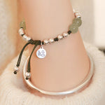 Buddha Stones 925 Sterling Silver Natural Jade Fu Character Bamboo Abundance Bracelet