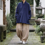 Loose Cotton Cross Front Hanfu Kimono Cardigan