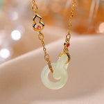 Buddha Stones 925 Sterling Silver Round Jade Luck Prosperity Necklace Chain Pendant
