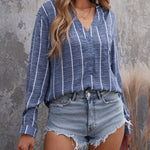 Zeagoo Pullover Shirts Long Sleeves Striped Tops Casual V Neck Button Down Blouses