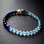 Buddha Stones Natural Aquamarine Lazurite Lapis Lazuli Fish Healing Bracelet