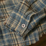 Gradient Pointed Collar Plaid Distressed Shirt