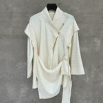 Textured Slanted Placket Tie-Strap Fake Two-Piece Shirt